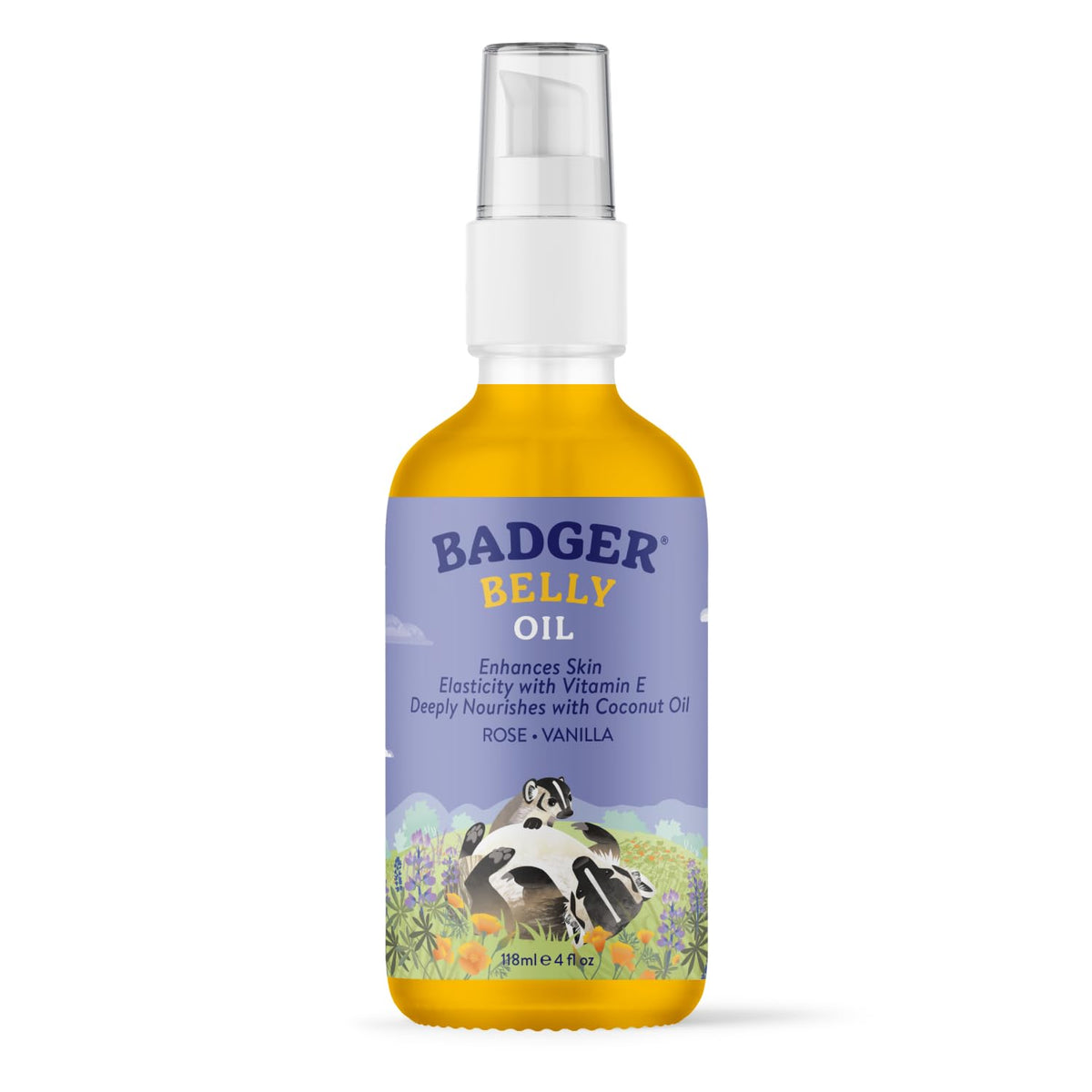 Badger huile ventre bio dans une bouteille en verre, hydratation fiable