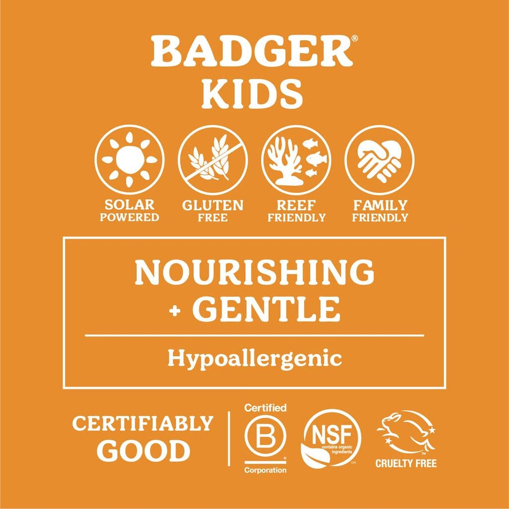 Badger Kids crème solaire minérale SPF 40 — application facile sur visage et corps.