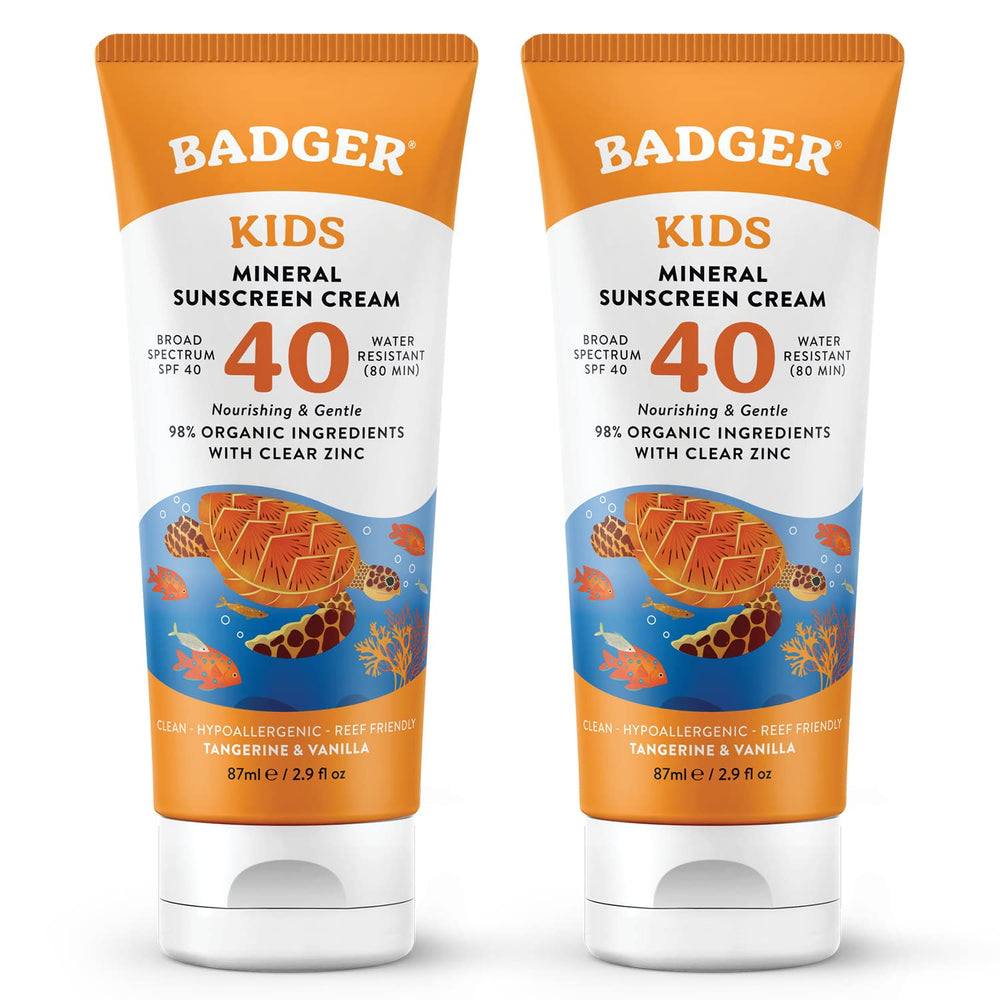 Badger Kids crème solaire minérale SPF40, bouteille ensemble, protection durable pour enfants.