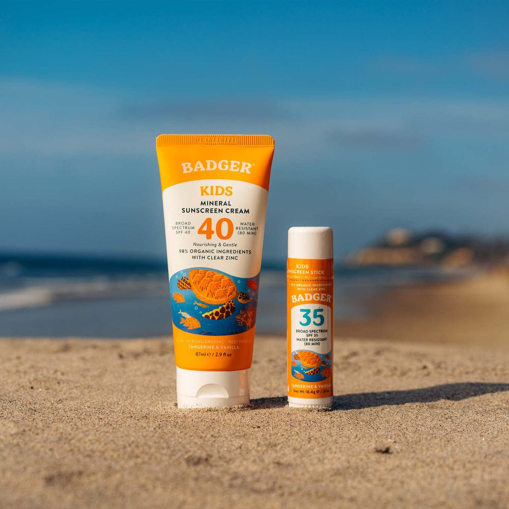 Ensemble solaire minéral Badger Kids coffret, deux solutions pour toute la journée