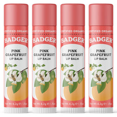 Badger Pink Grapefruit Lip Balm pack shows a smooth glide for dry lips.