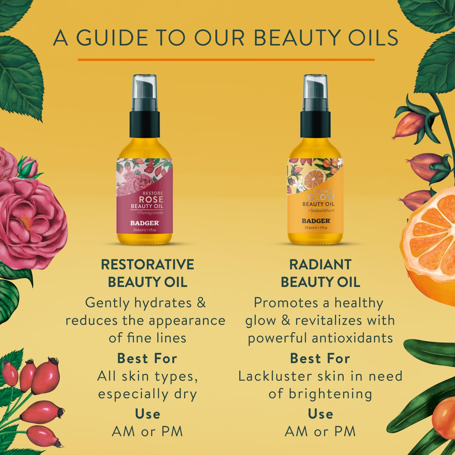 Parfum léger et subtil de l'huile Badger Seabuckthorn, agréable pendant la routine.