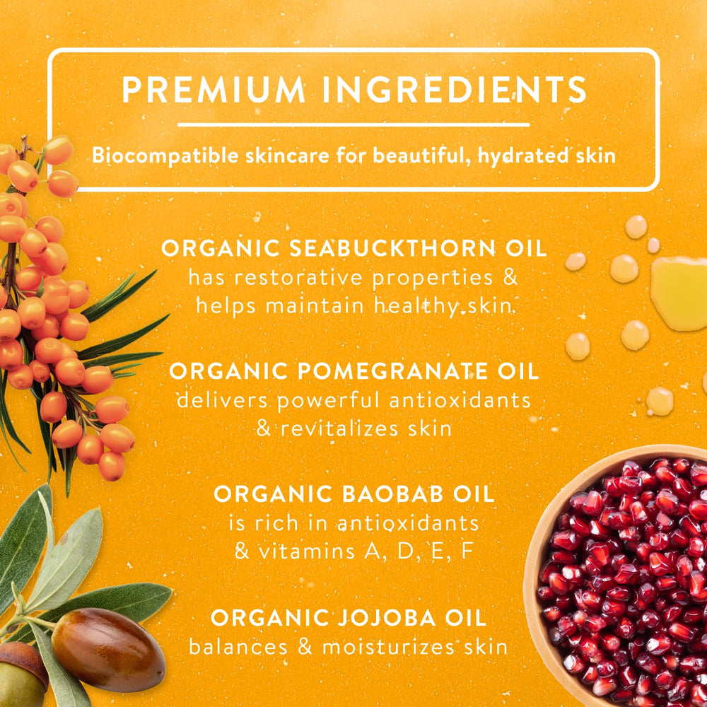 Texture soyeuse de l'huile Badger Seabuckthorn qui pénètre rapidement et laisse la peau douce.