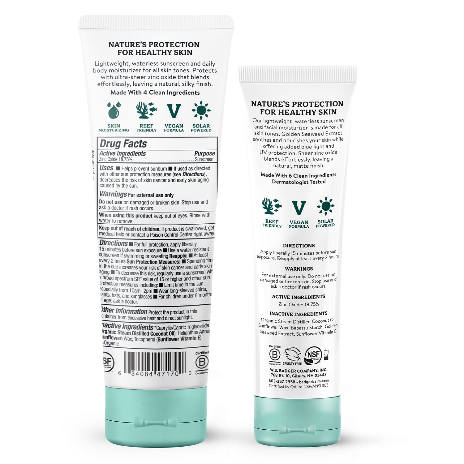 Texture légère de la lotion minérale Badger prête à l'application sur le visage.