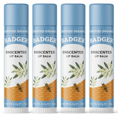 Badger unscented classic lip balm packaging close-up for daily moisturization