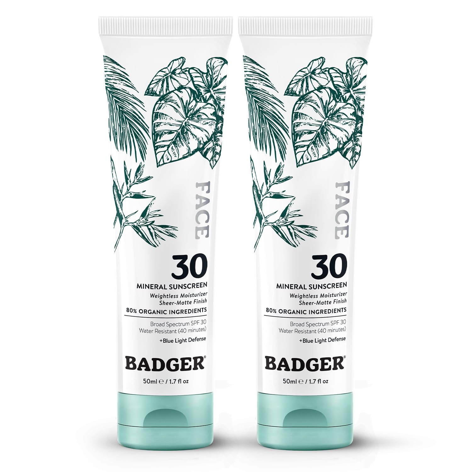 Badger zinc oxide visage – bouteille ensemble 2-pack, pratique pour voyage et usage quotidien