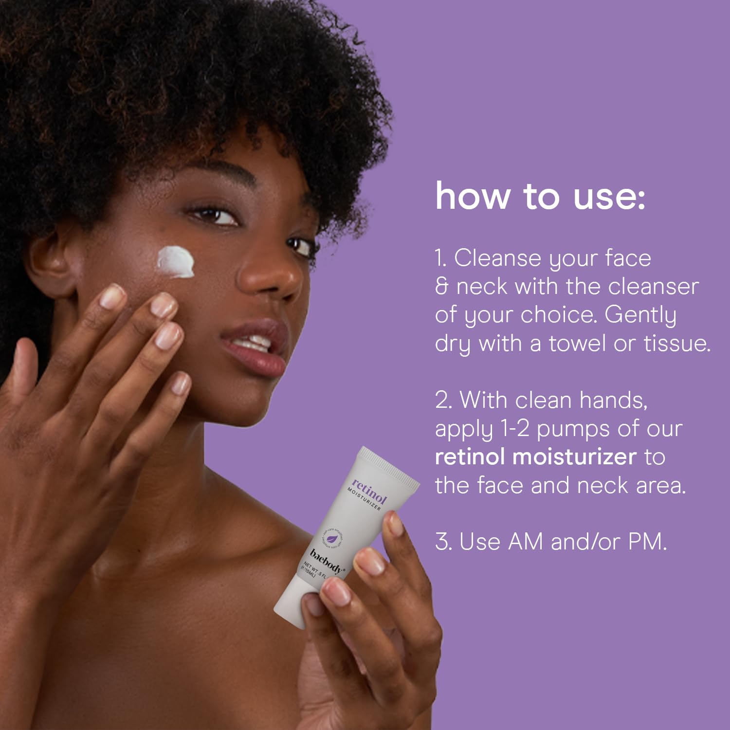 Baebody Retinol Crème Application Visage: peau plus lumineuse avec une utilisation simple.