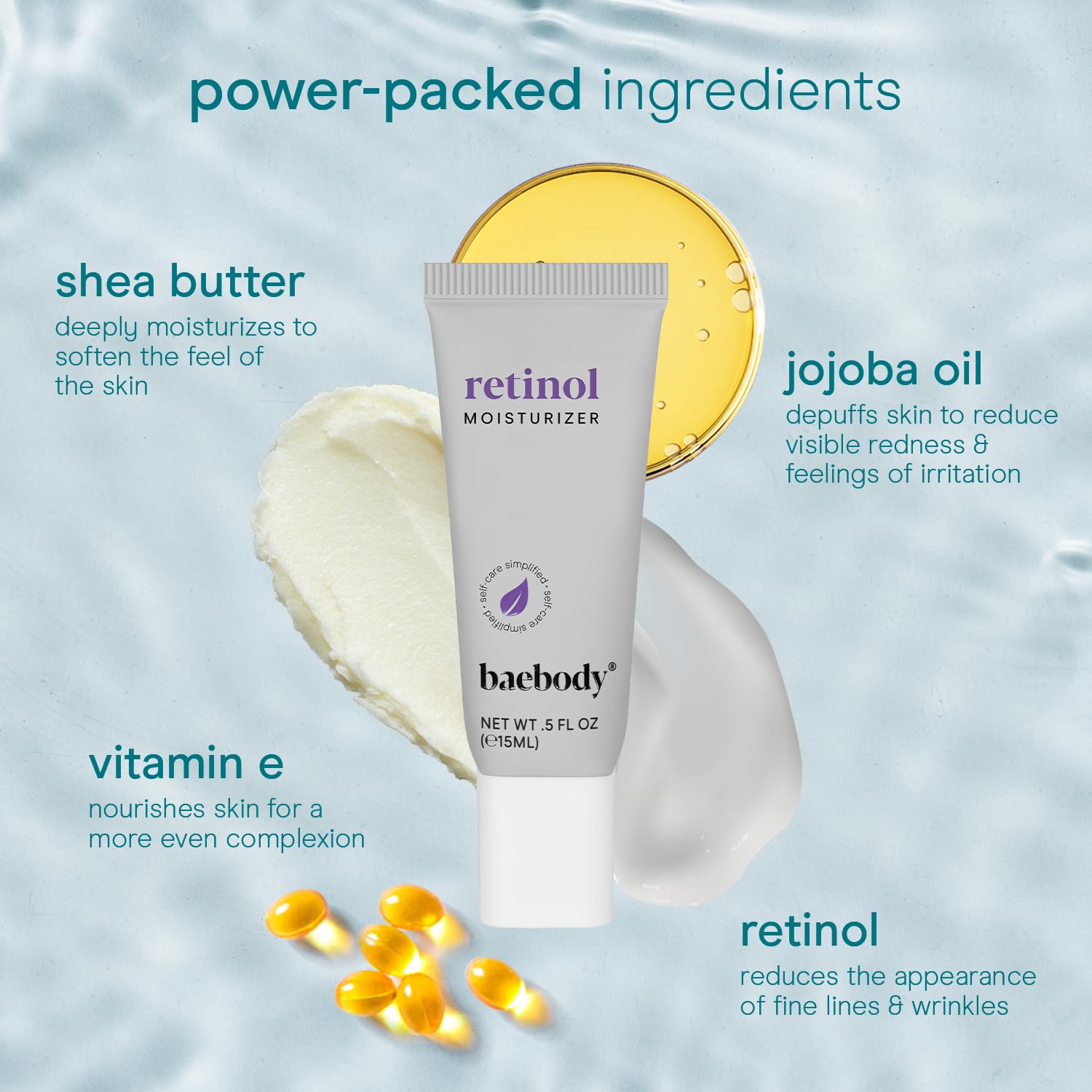 Baebody Retinol Crème Emballage USA: produit fabriqué aux États‑Unis.