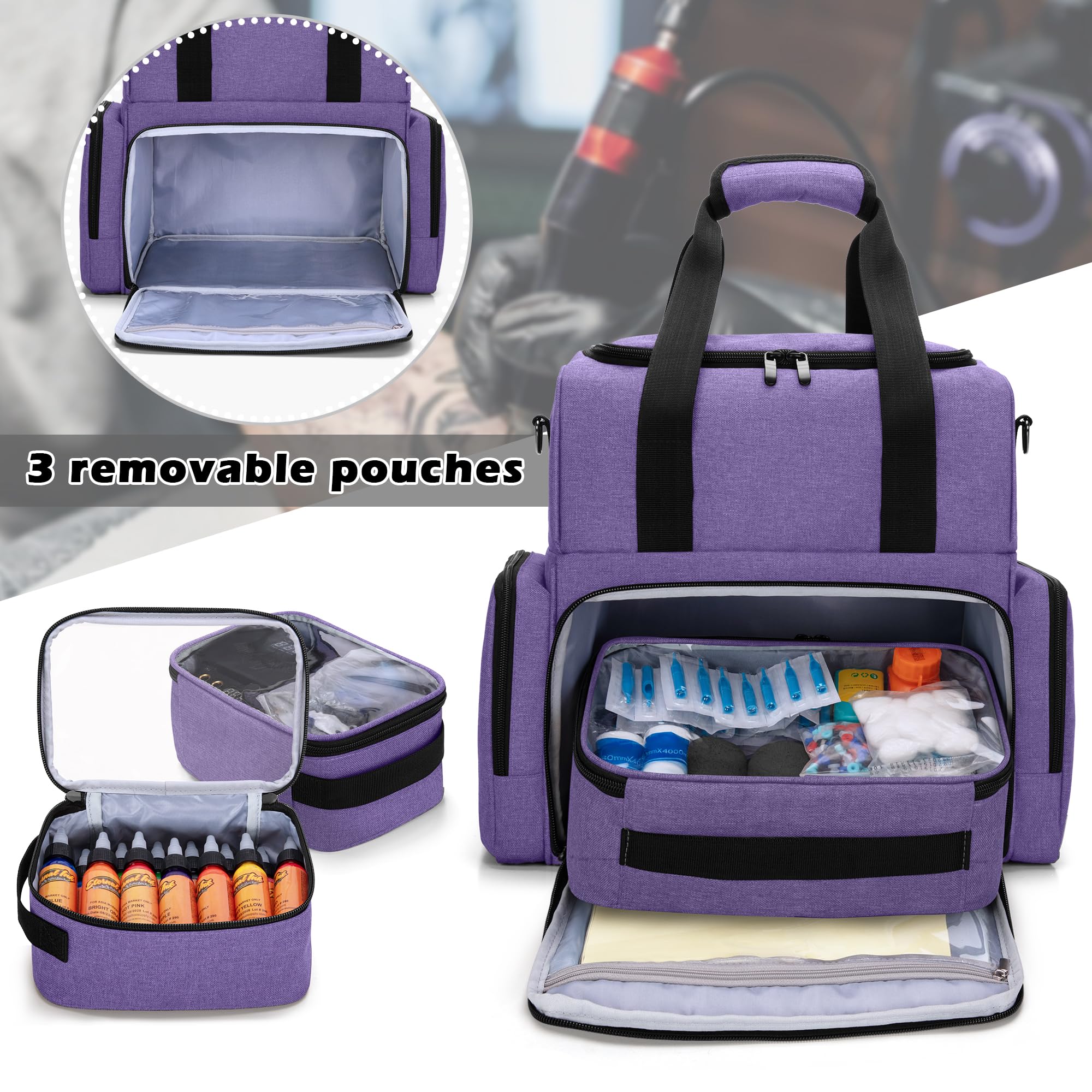 BAFASO étui tatouage—poches transparentes amovibles pour encres et accessoires.
