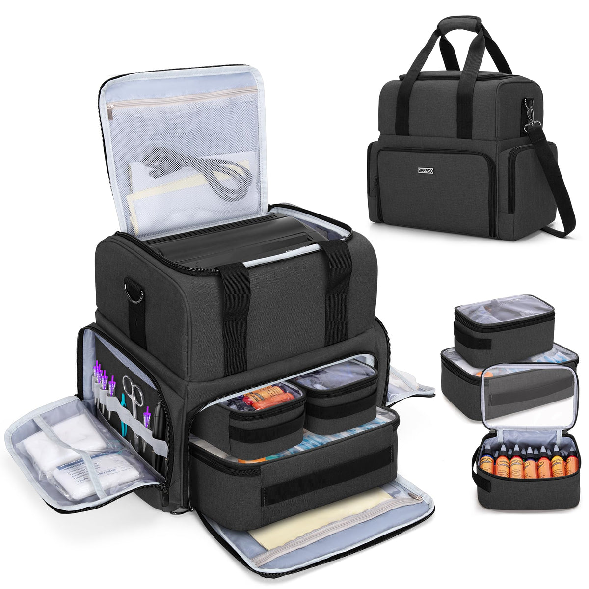 BAFASO grand-etui tatouage avec 3 poches intérieures amovibles, rangement modulable.
