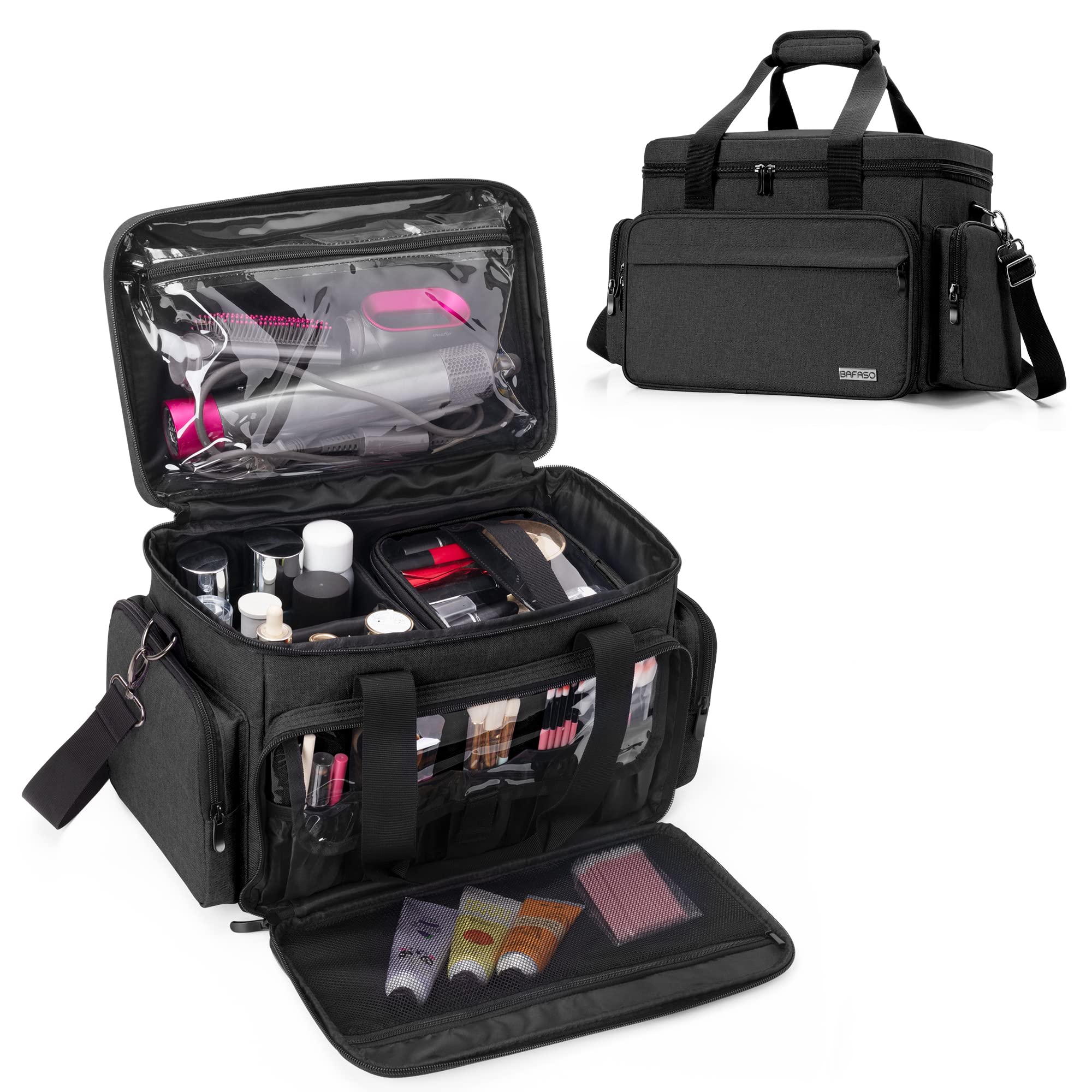 BAFASO grand sac maquillage noir – vue d'ensemble pour rangement pratique