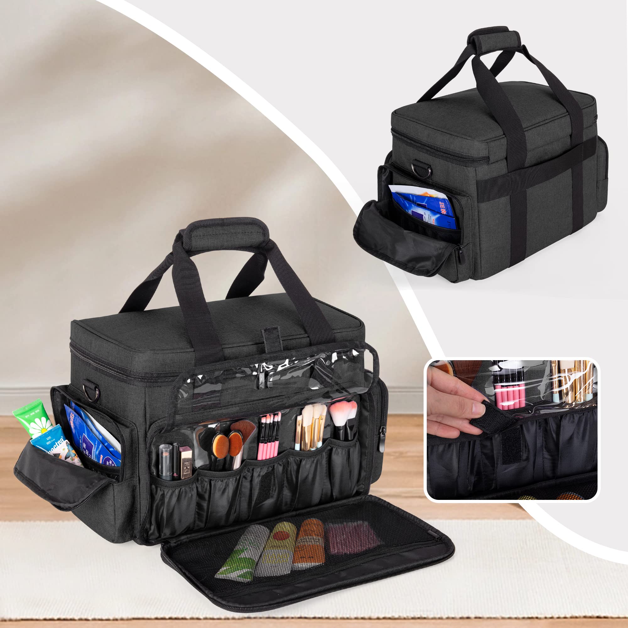 BAFASO grand sac maquillage – emplacements avant pour pinceaux et accessoires