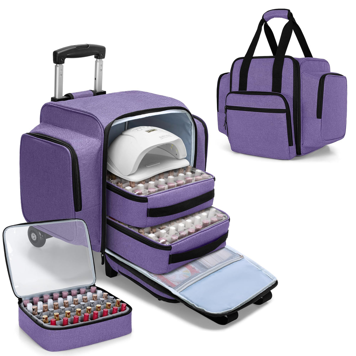 BAFASO Organisateur vernis roulant 144 bouteilles, transport sûr et pratique lors de déplacements.