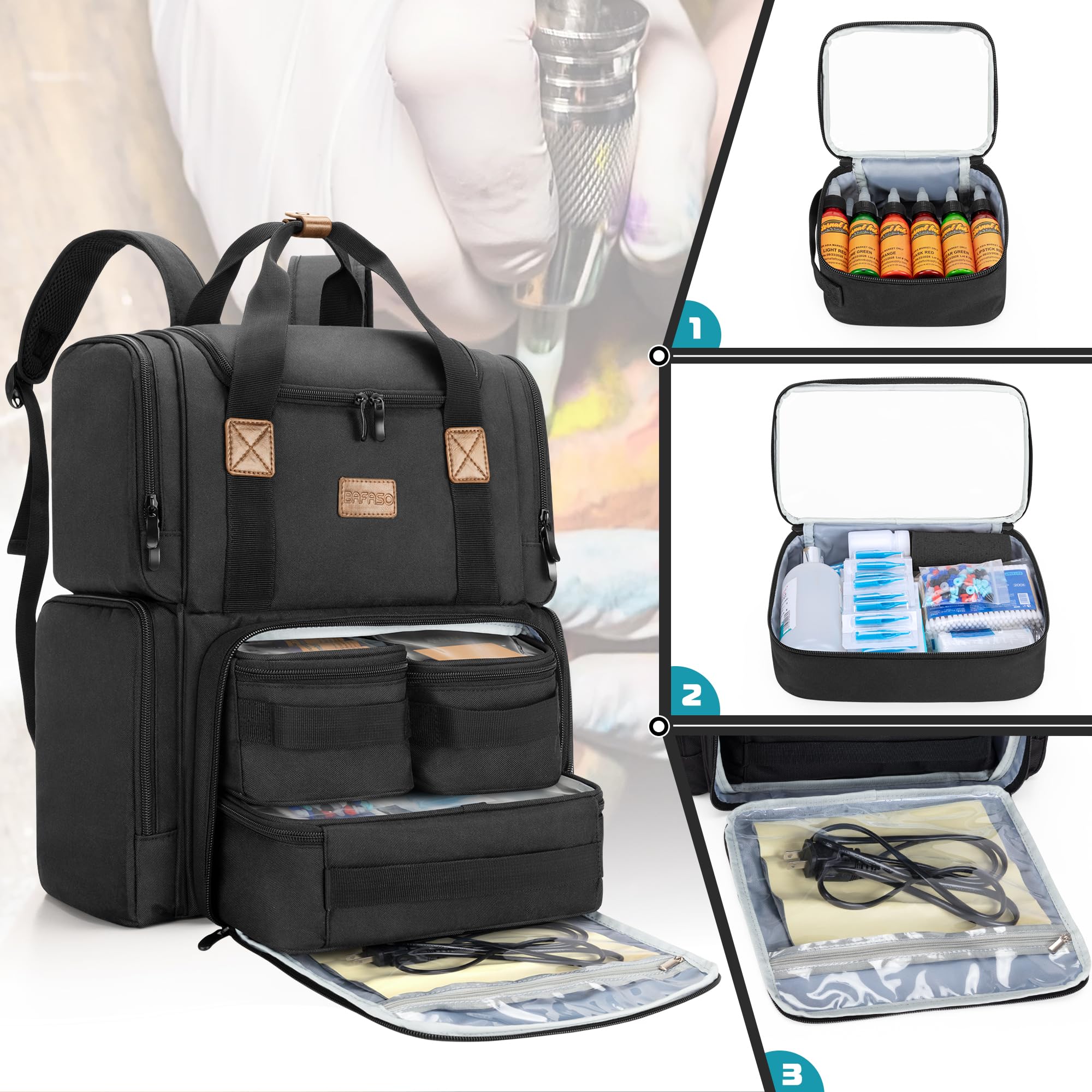 BAFASO sac à dos tatouage, diviseur intérieur semi détachables