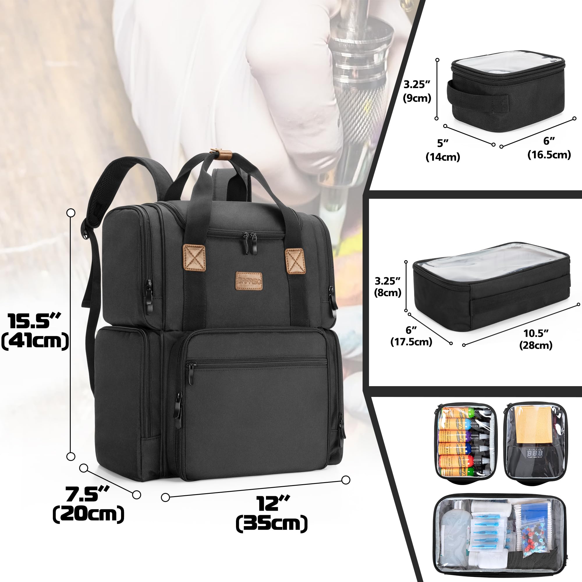 BAFASO sac à dos tatouage, poche rembourrée pour iPad et tablette