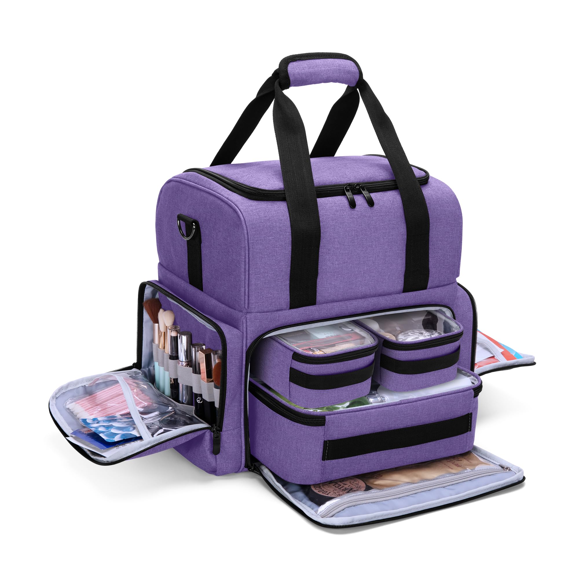 BAFASO sac maquillage voyage 2 couches, grand rangement pour outils beauté.
