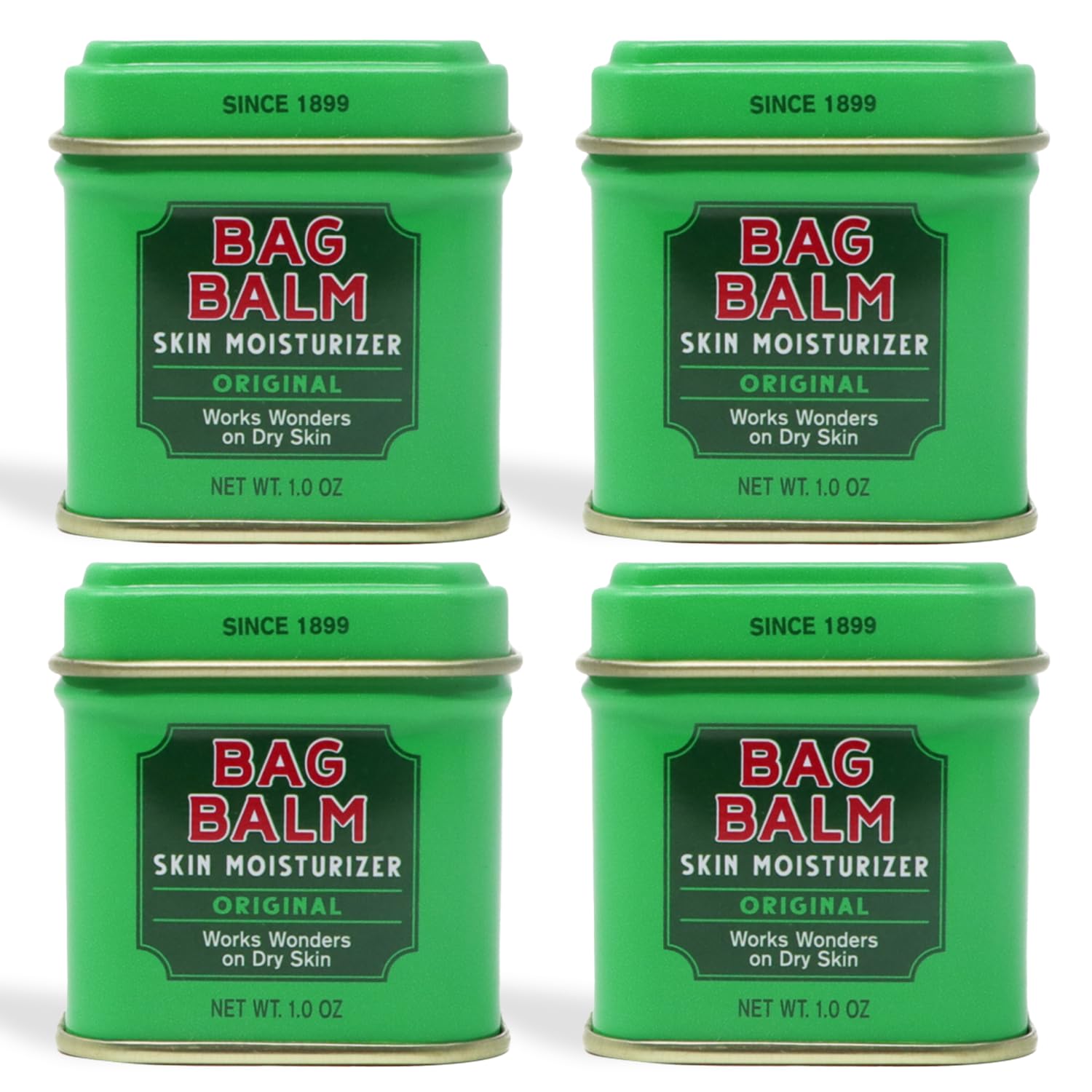 Bag Balm dans sa boîte ouverte, hydratation rapide des zones sèches.