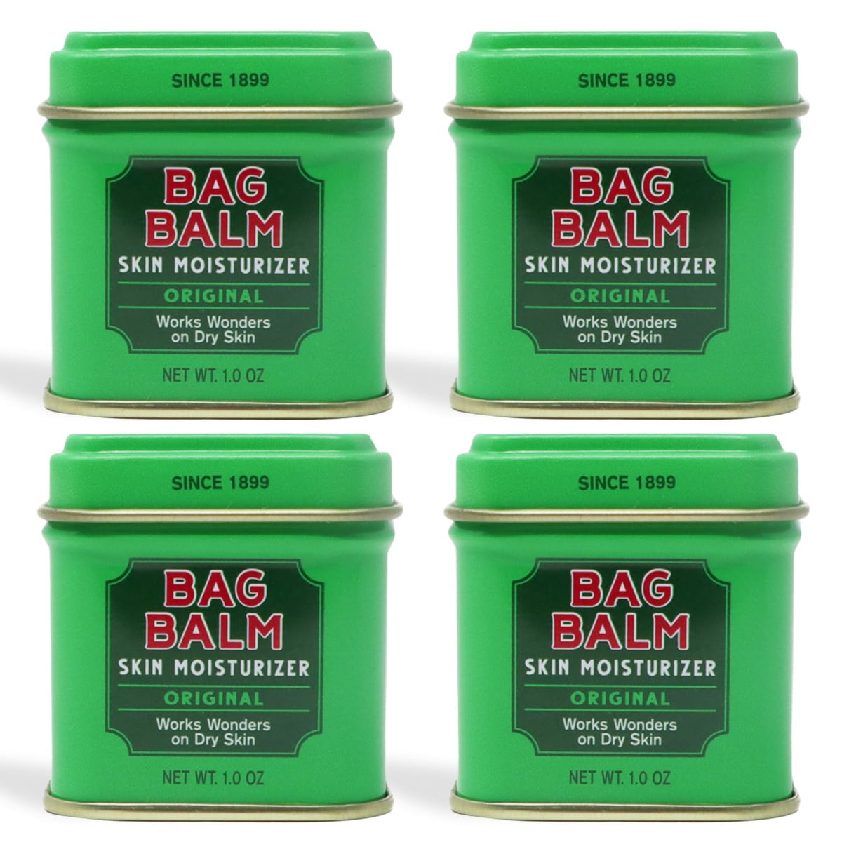 Bag Balm dans sa boîte ouverte, hydratation rapide des zones sèches.