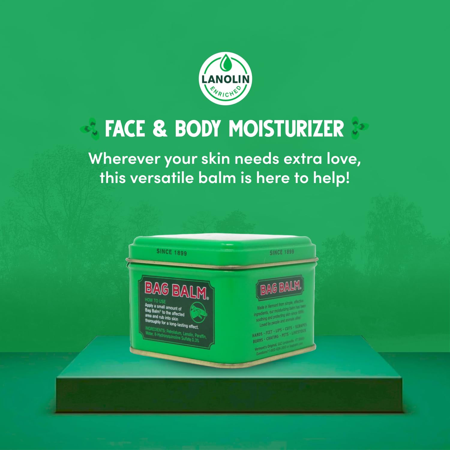 Bag Balm Sans parfum ni colorant, formule simple.