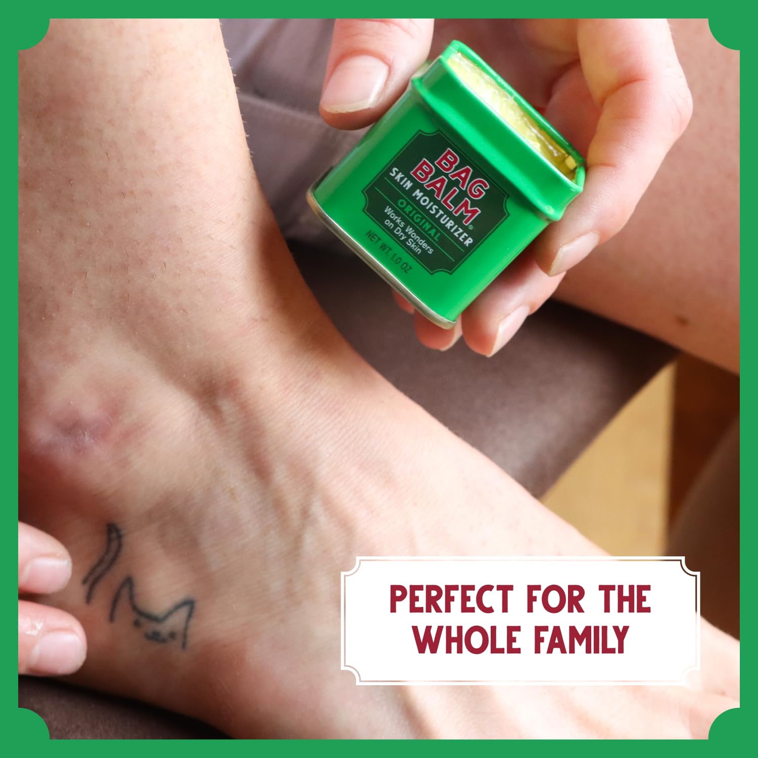 Bag Balm usage quotidien en voyage, format pratique.
