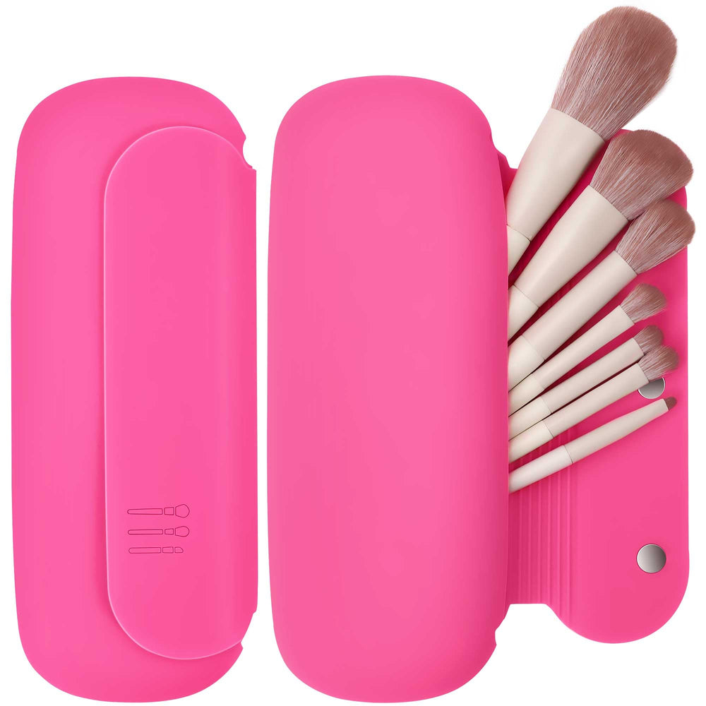 BAGCRAZY Étui pinceaux silicone voyage rose rouge, rangement sûr et élégant.