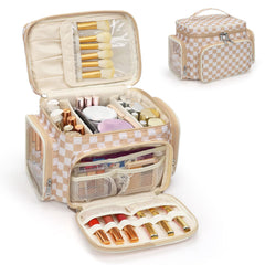 Bagmoly sac maquillage carreaux extérieur : rangement élégant en voyage