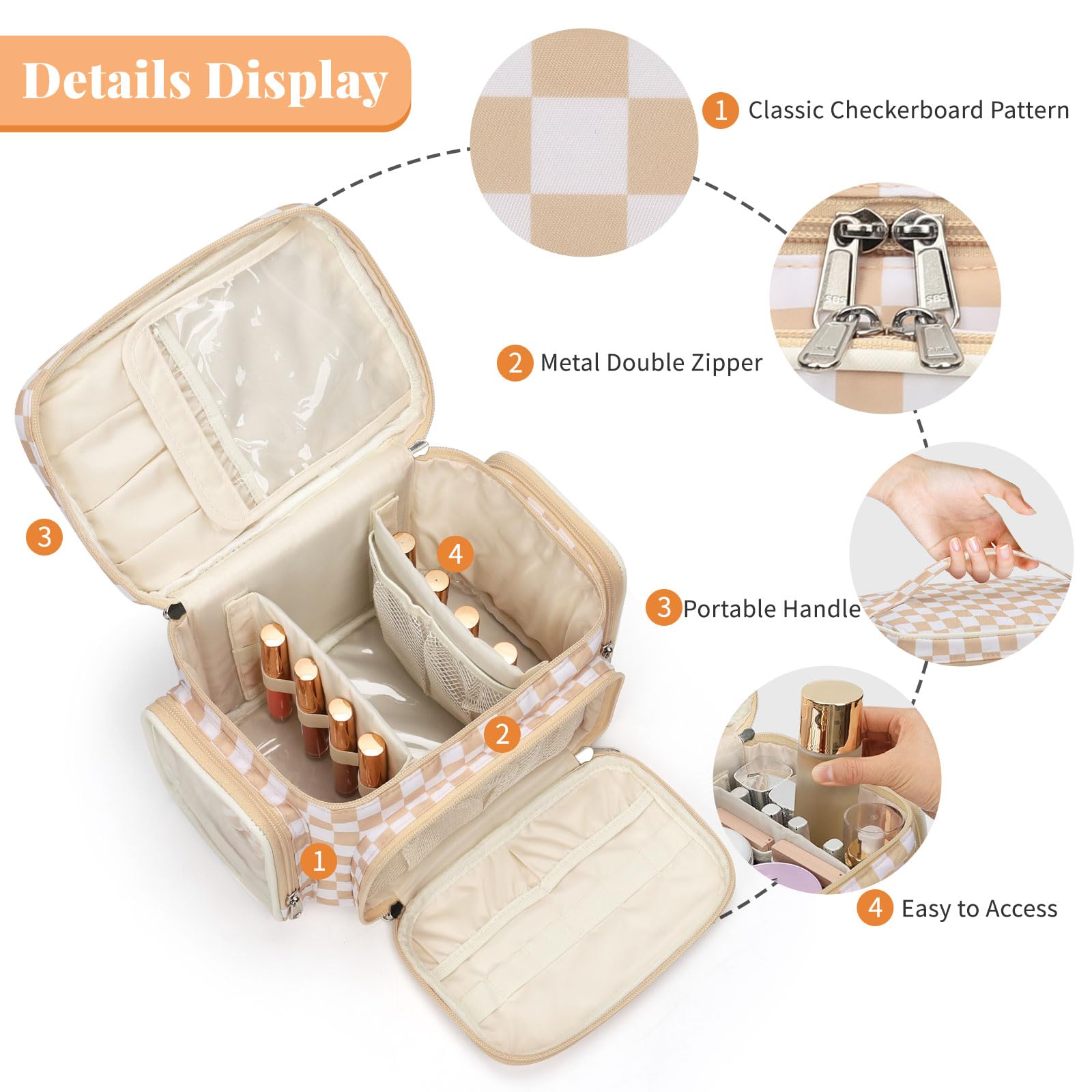 Bagmoly sac maquillage carreaux intérieur diviseurs : organisation flexible