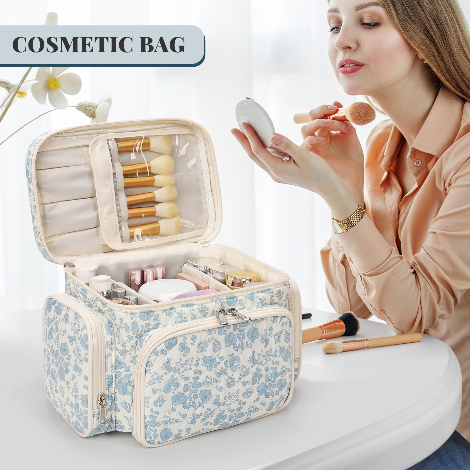 Bagmoly trousse maquillage coton poignée portable facile transport.