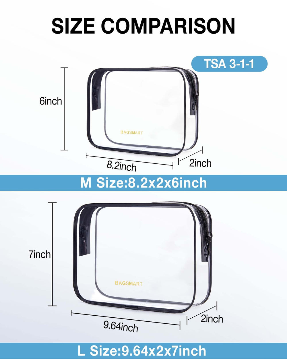 Trousse BAGSMART en PVC transparent et durable pour liquides et cosmétiques