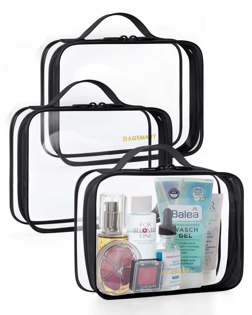 BAGSMART trousse toilette transparente avec grande ouverture pour un accès rapide.