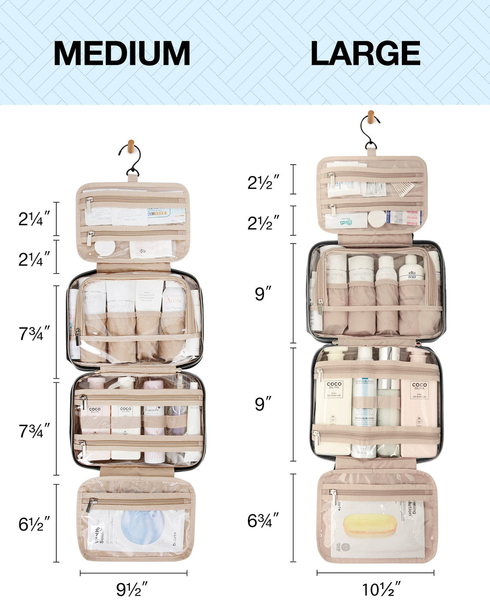 BAGSMART poche zip double, accès rapide même partiellement ouverte