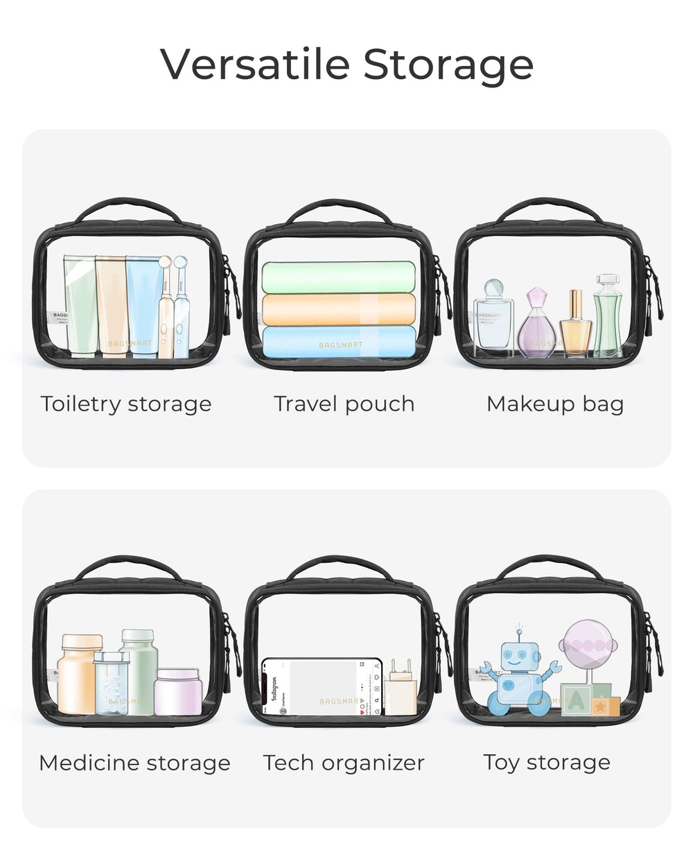 Étui BAGSMART transparent avec rebords molletonnés, design élégant et pratique