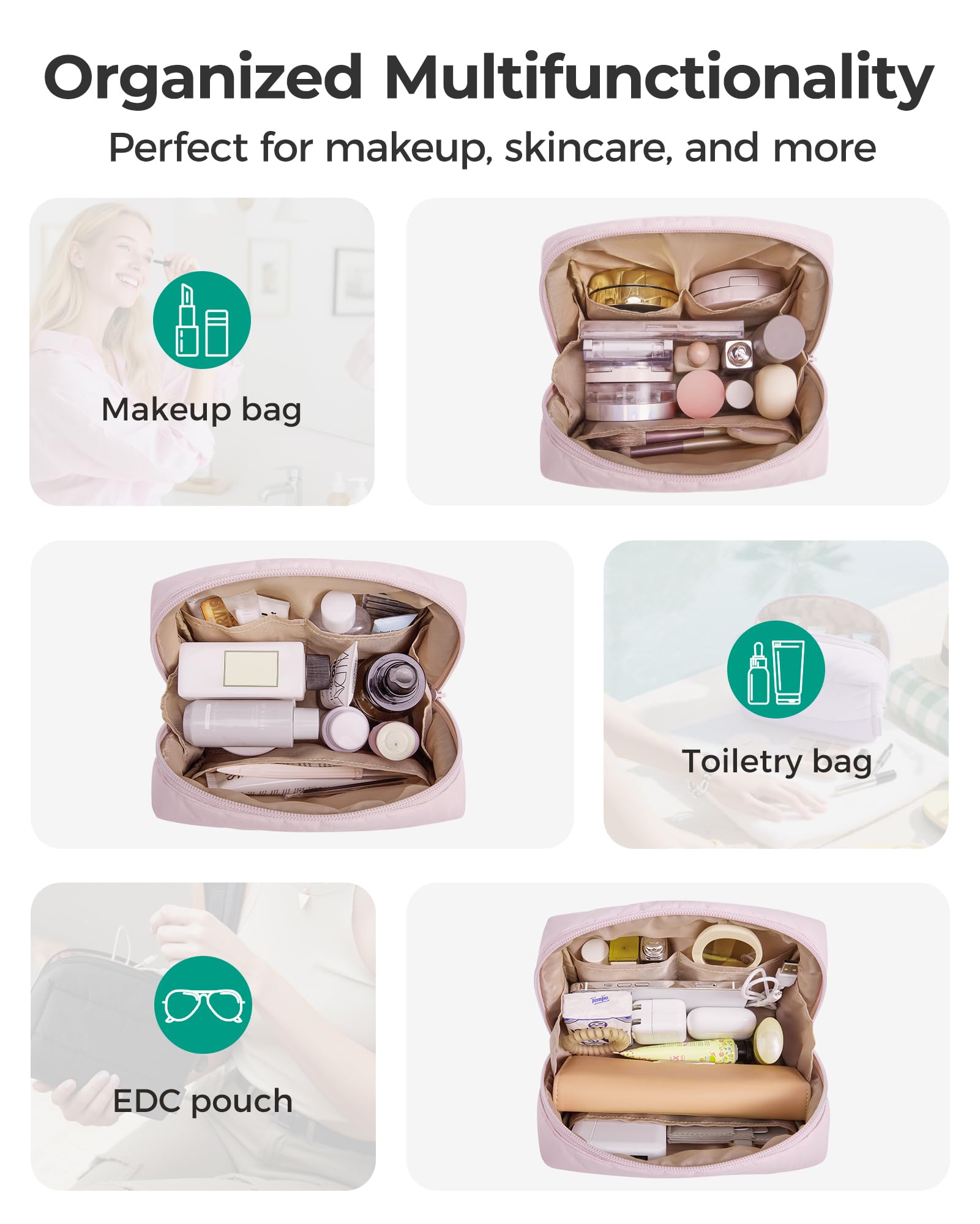 BAGSMART Puffy Organisateur Maquillage Quotidien — transport facile et organisation efficace en déplacement.