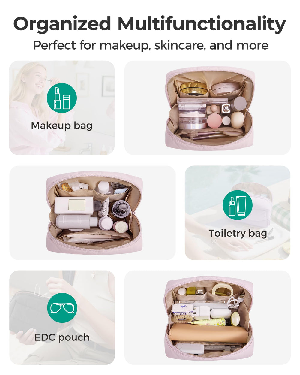 BAGSMART Puffy Organisateur Maquillage Quotidien — transport facile et organisation efficace en déplacement.
