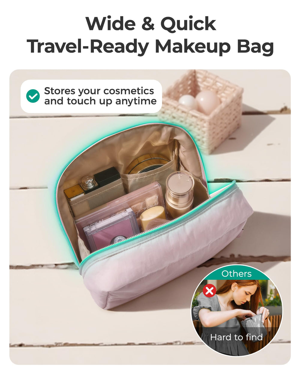 BAGSMART Puffy Sac Maquillage Voyage — idéal pour les aventures quotidiennes et week-ends.