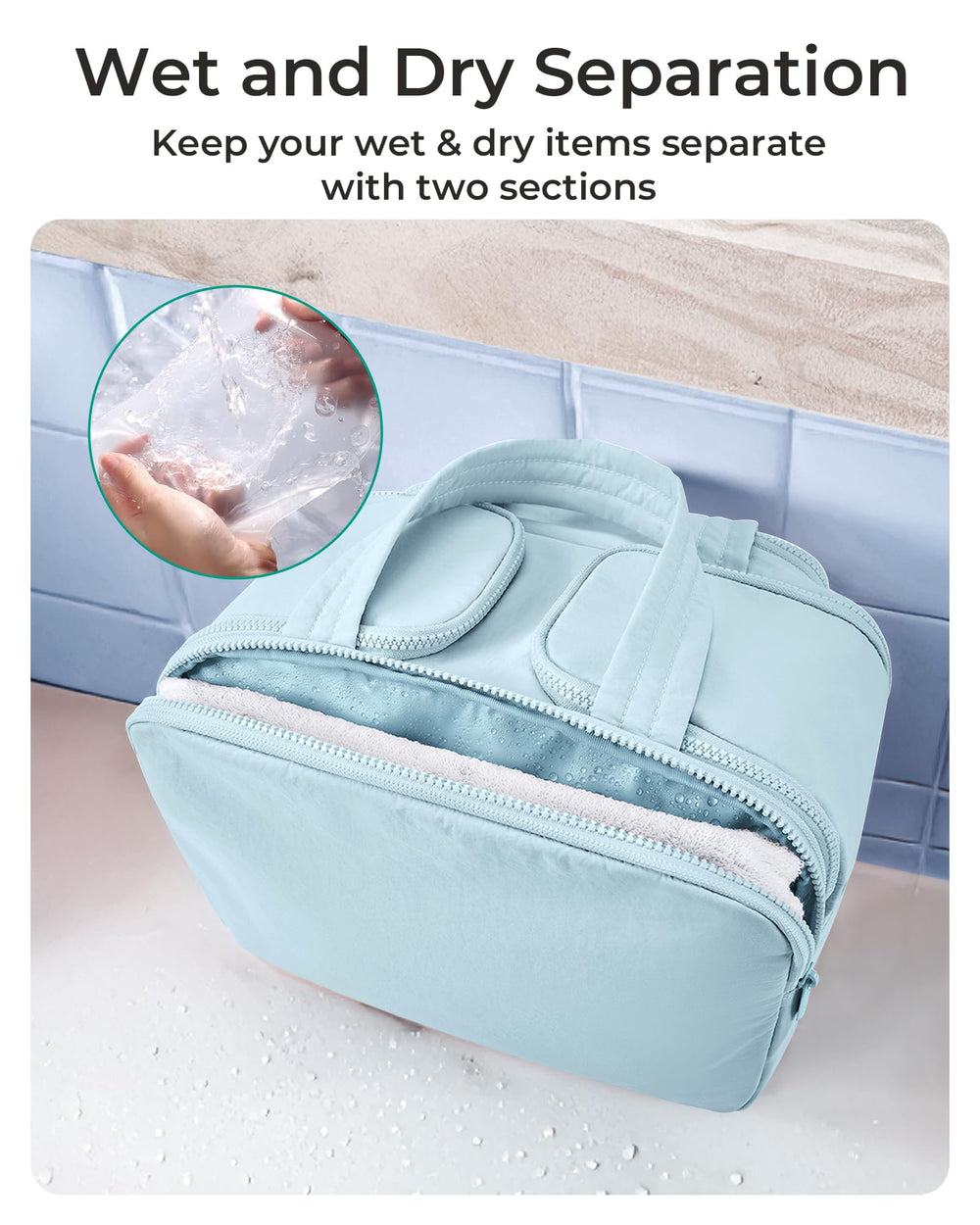Grand compartiment avec quatre sections, rangement optimal pour maquillage et indispensables.