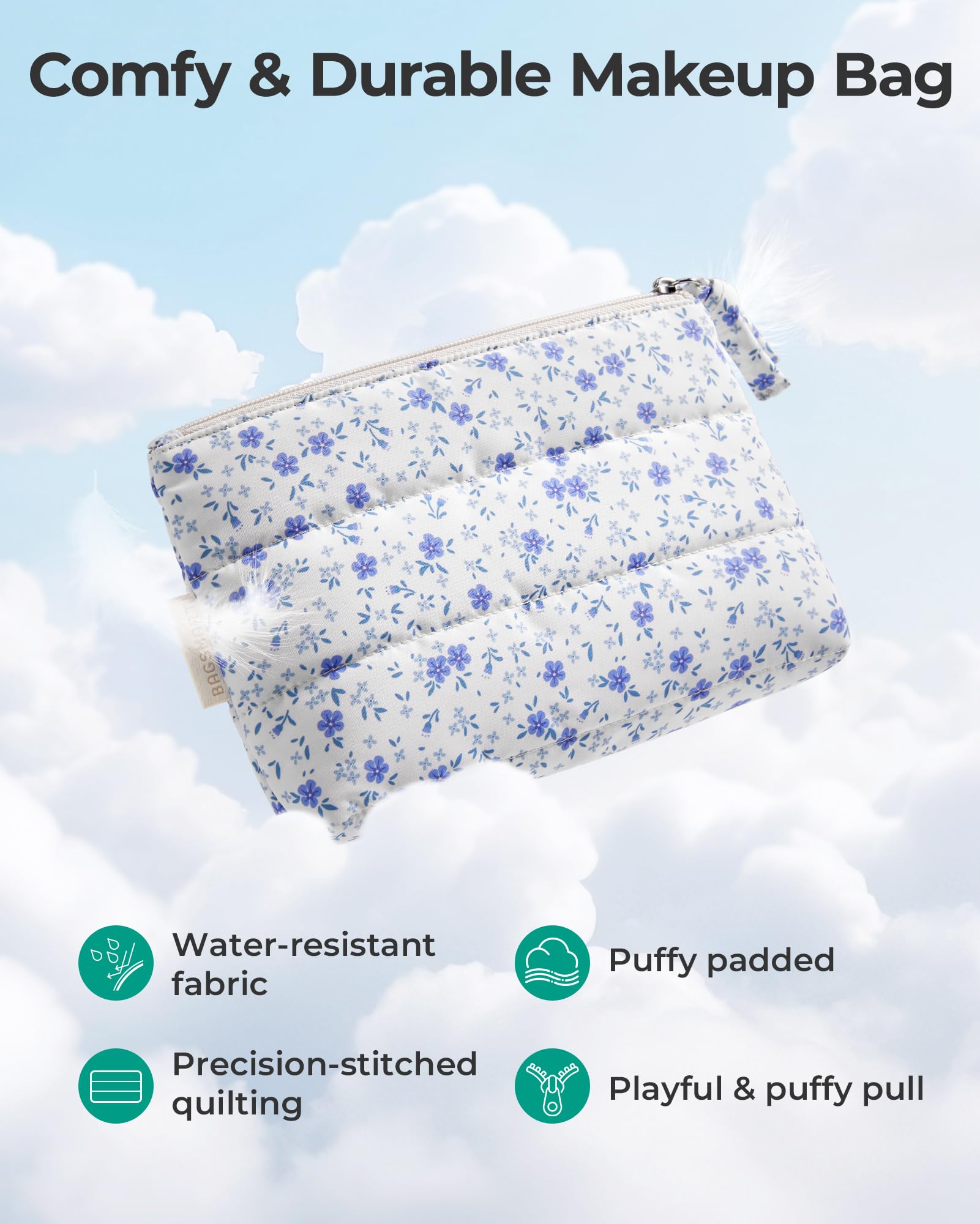 BAGSMART rangement portable étanche bleu fleuri protège vos essentiels pendant les déplacements.