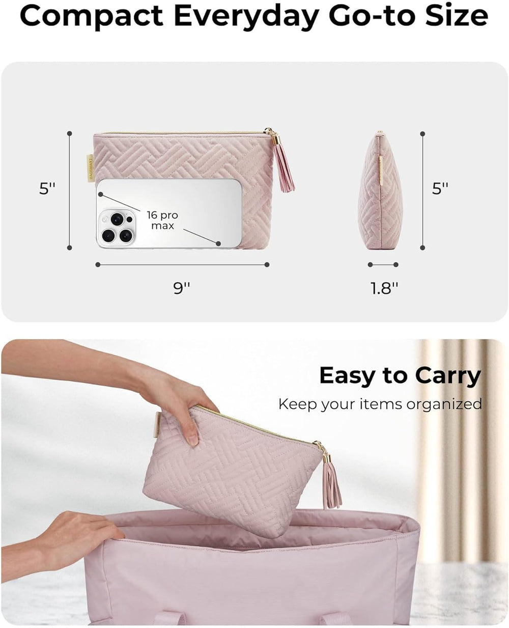 BAGSMART sac cosmétique detail tassel design: style moderne et touche premium.