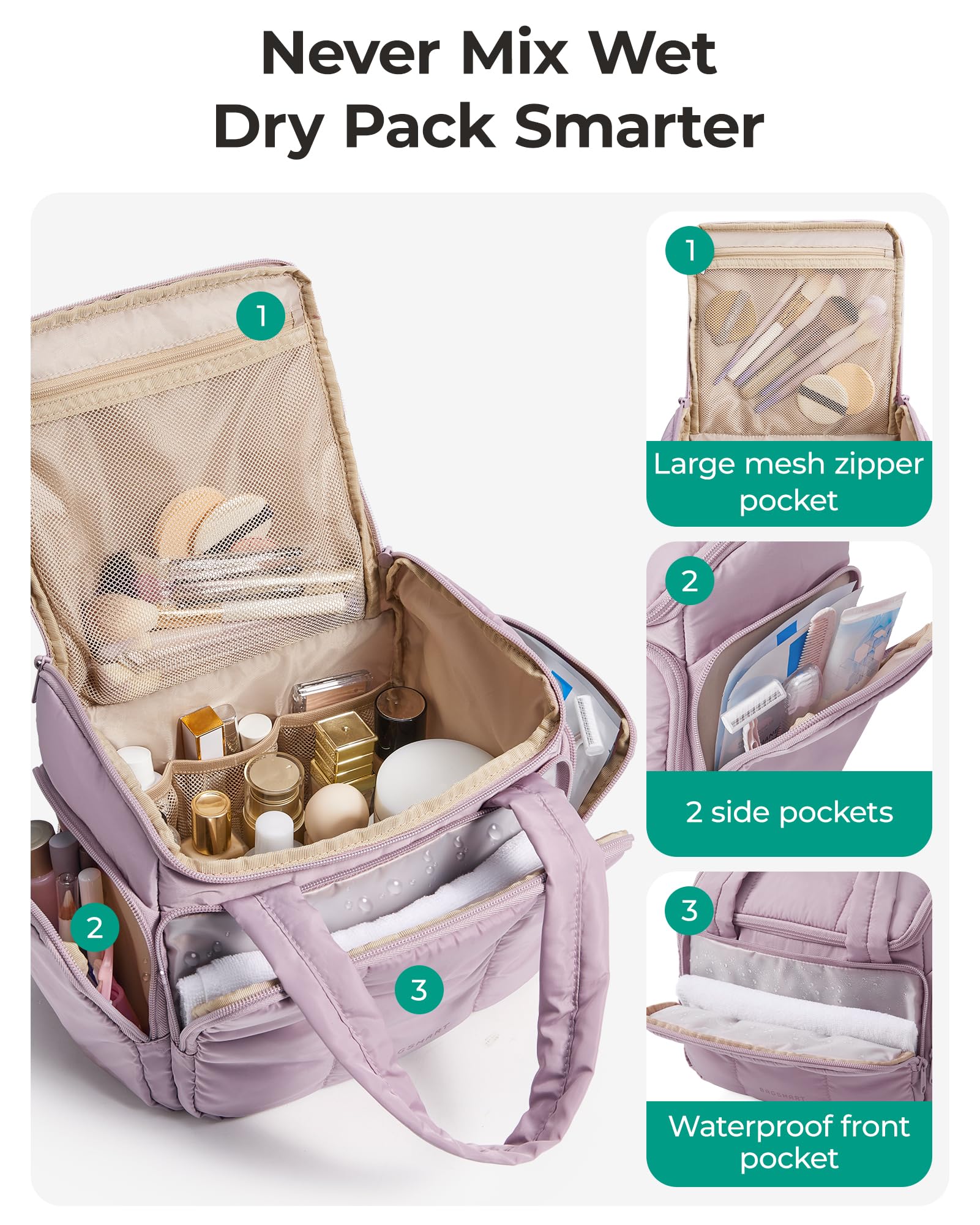 BAGSMART sac de toilette voyage femme organisation intérieure avec multiples poches.