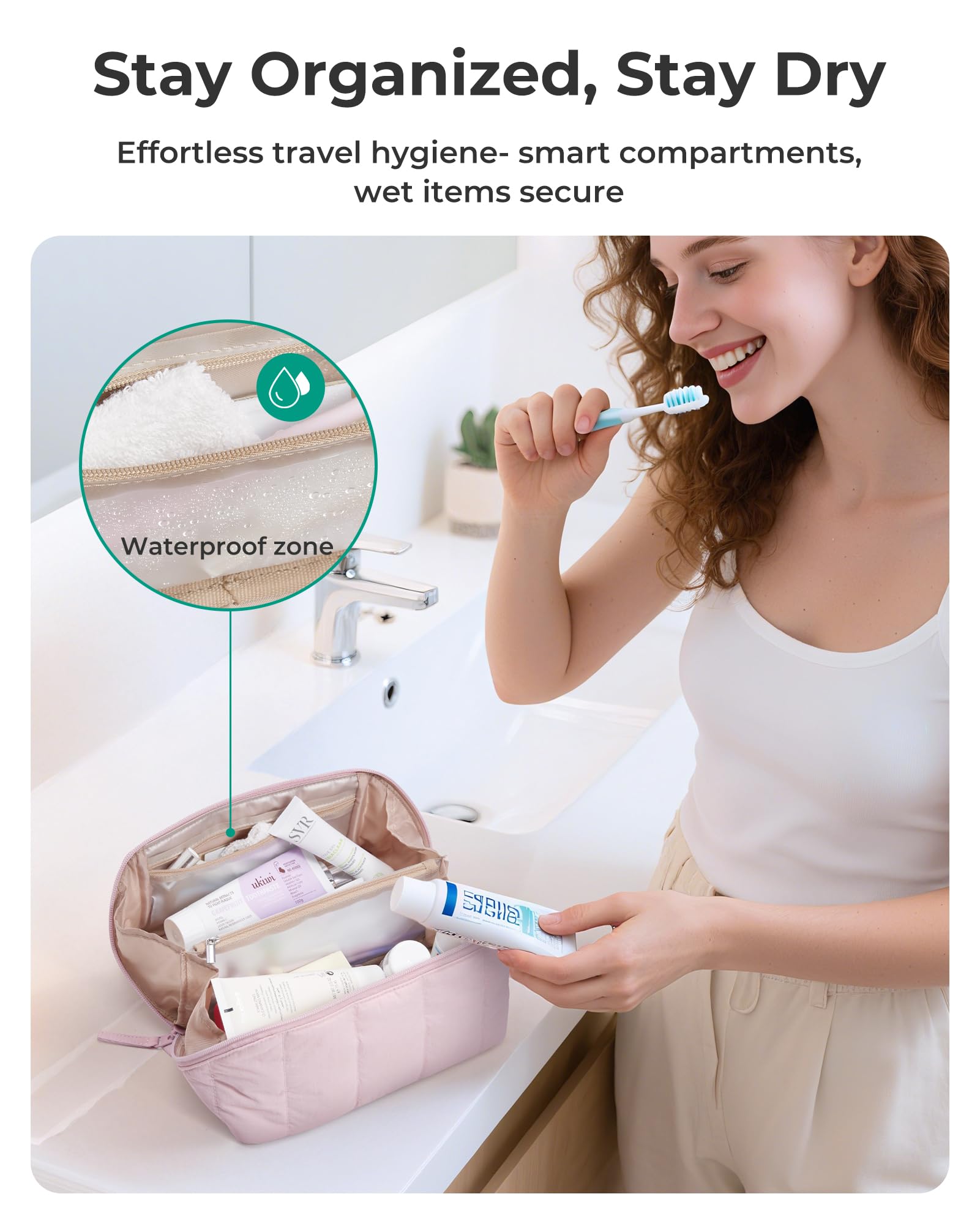 Sac BAGSMART grande capacité: espace pour maquillage et soins lors de vos déplacements.