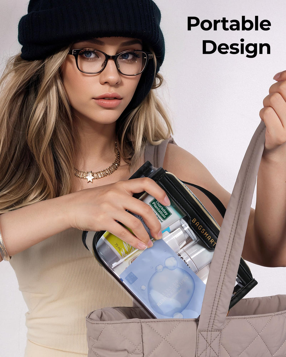 Sac BAGSMART rose dédié aux cosmétiques, organisé et pratique lors des déplacements.