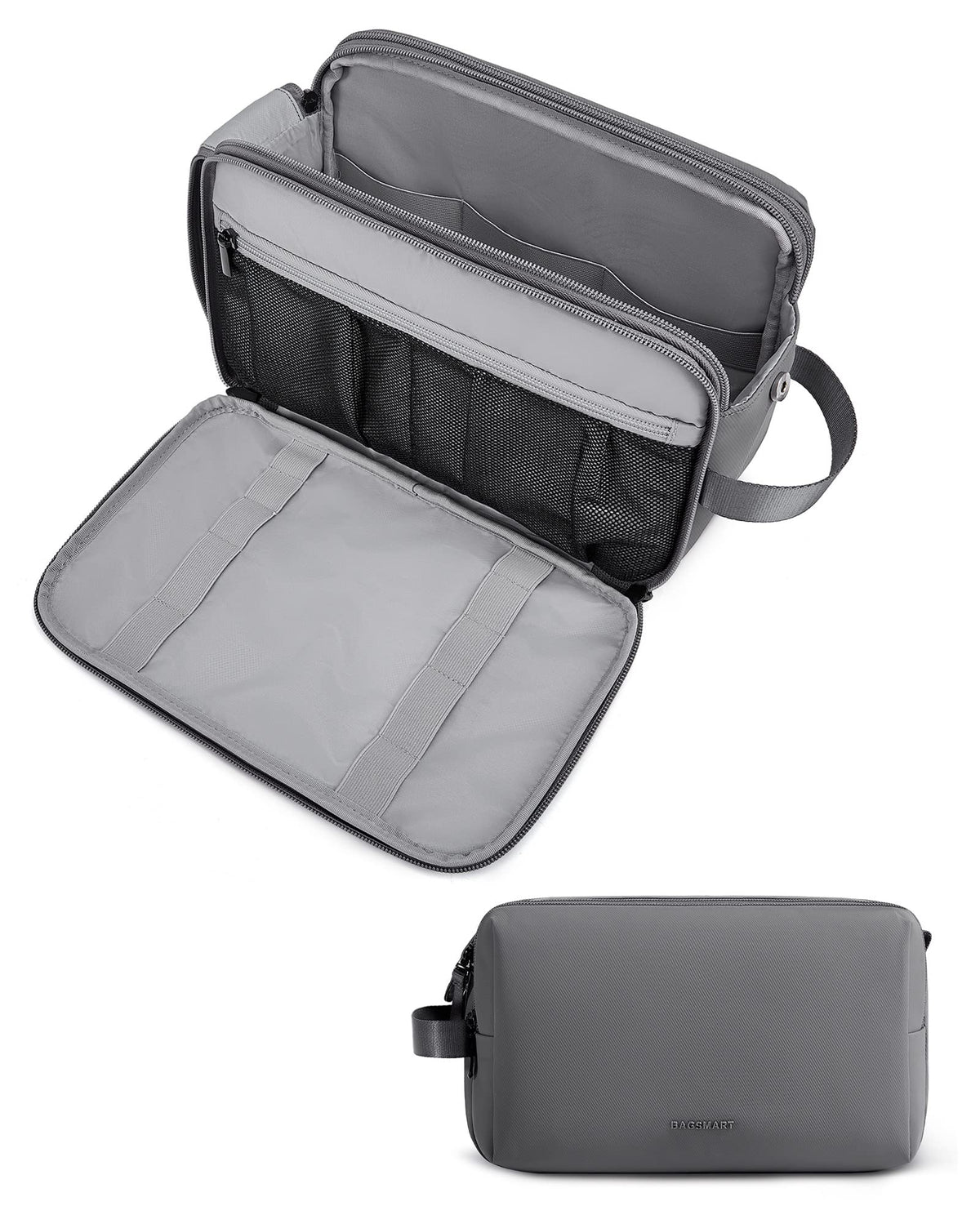 BAGSMART sac de toilette homme gris grand, démontrant une grande capacité pour les essentiels voyage.