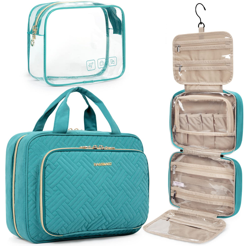 BAGSMART sac de toilette suspendu bleu, grande capacité pour vos articles.