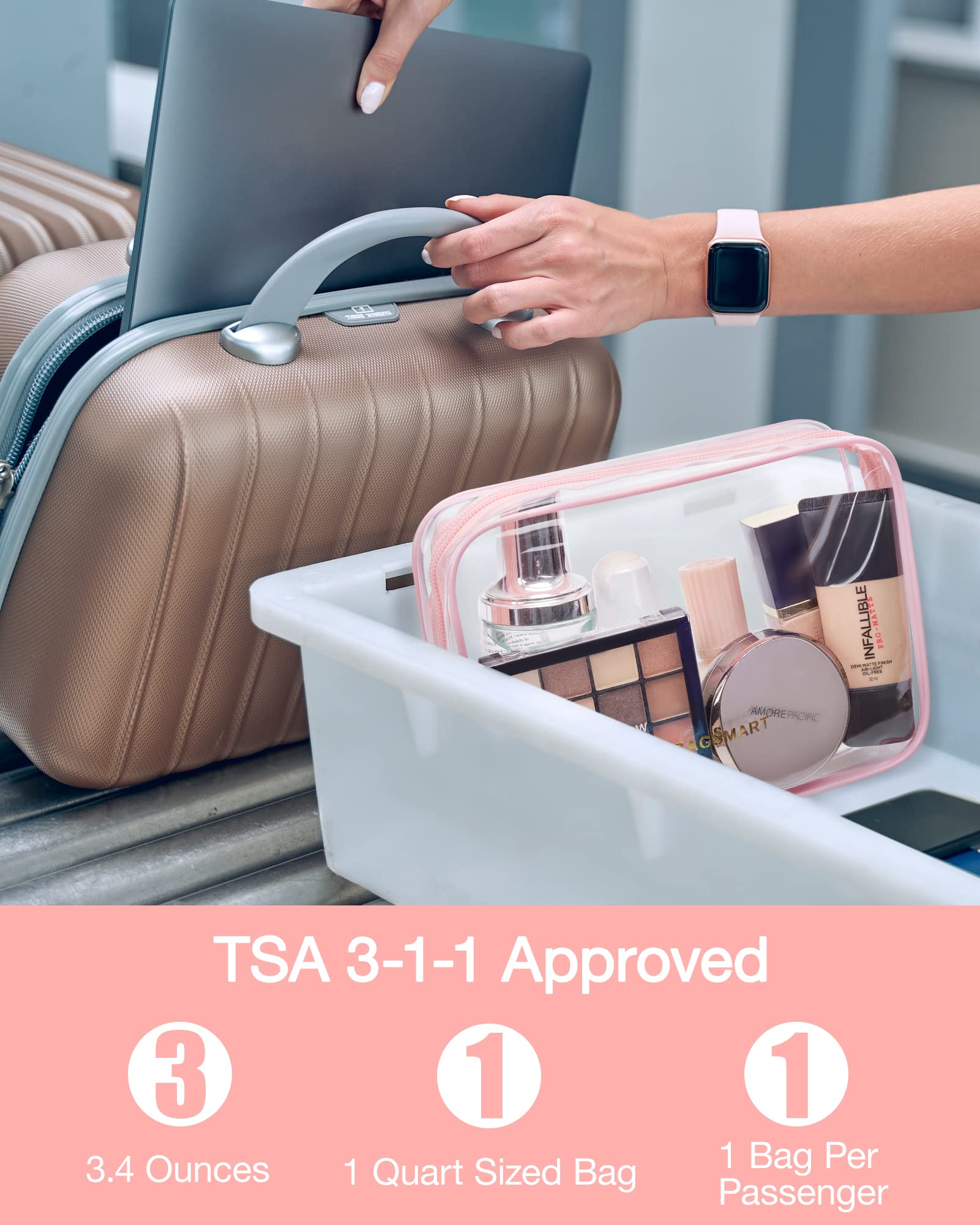 Sac BAGSMART transparent grande ouverture facilite l'accès rapide.
