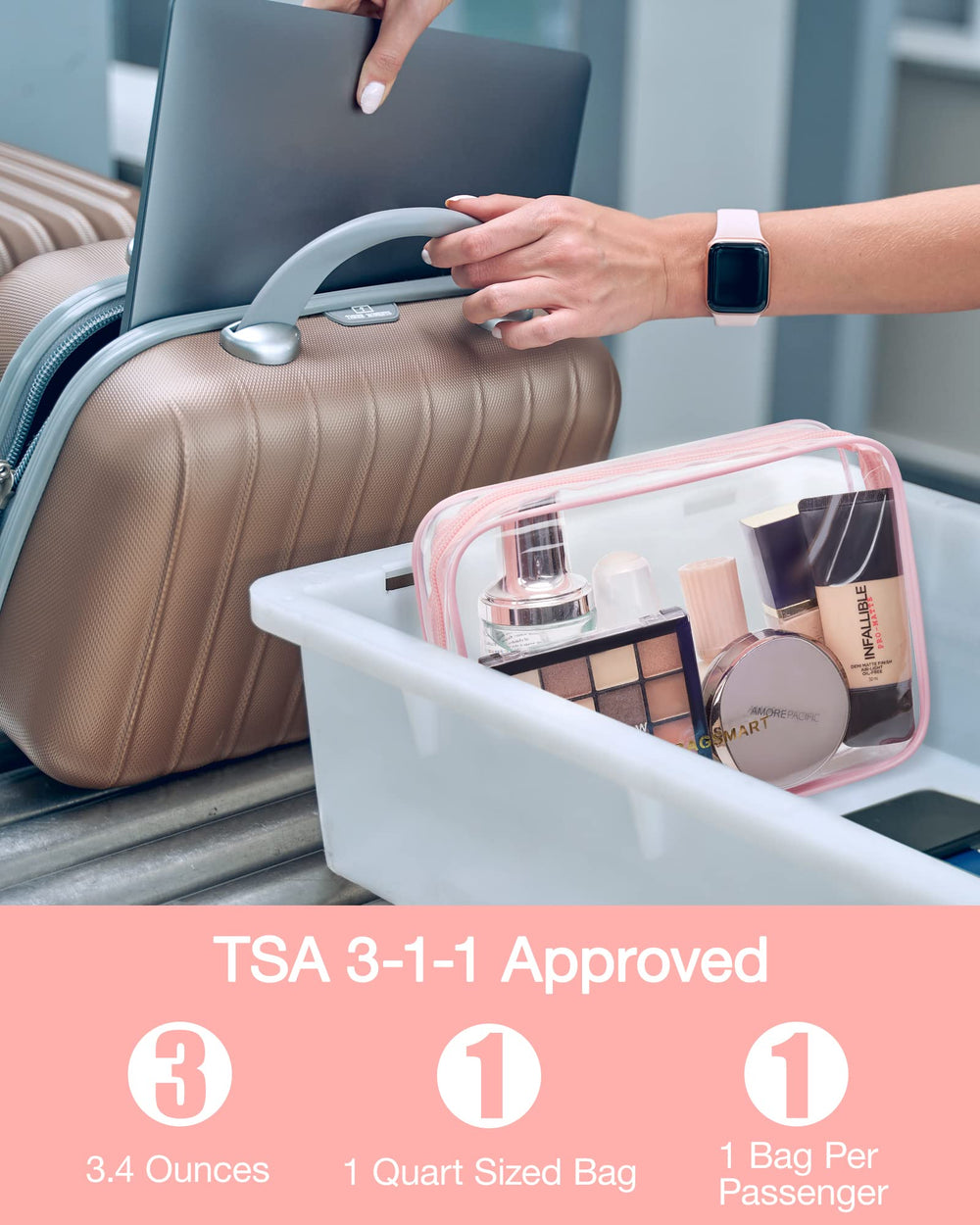 Sac BAGSMART transparent grande ouverture facilite l'accès rapide.
