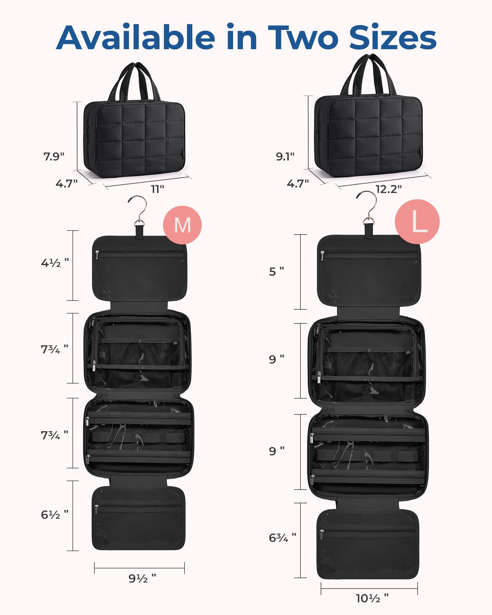 BAGSMART sac-toilette voyage côtés transparents donnent un aperçu rapide.