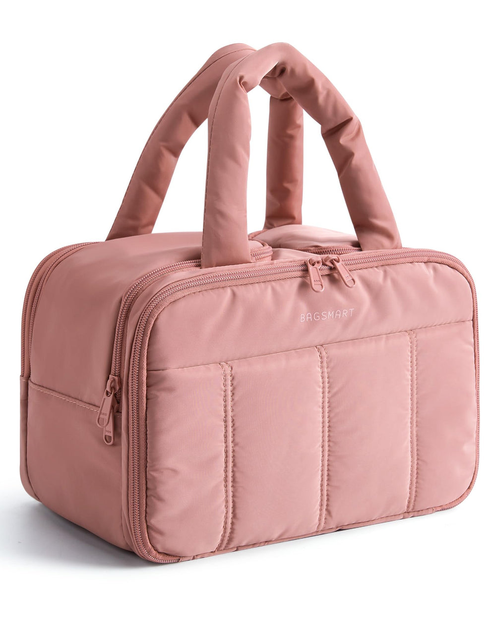 BAGSMART sac toilette voyage rose foncé avant, rangement élégant et organisé