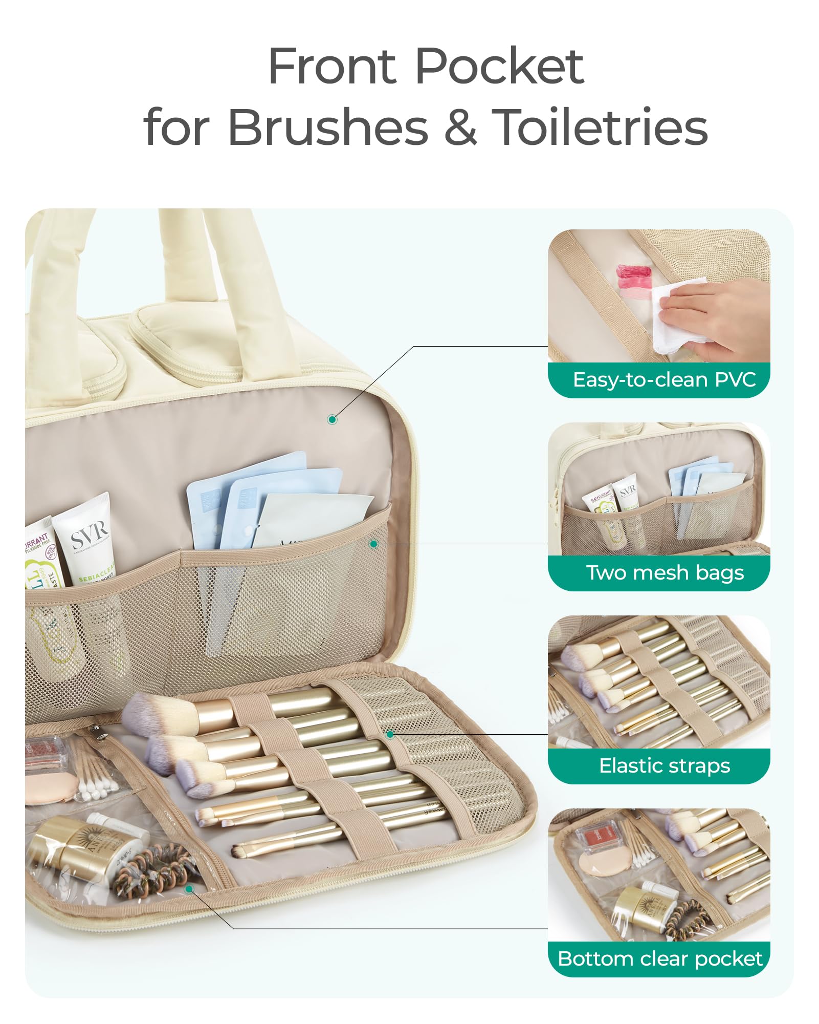 BAGSMART sac toilette voyage rose foncé, poches mesh et élastique pour accessoires
