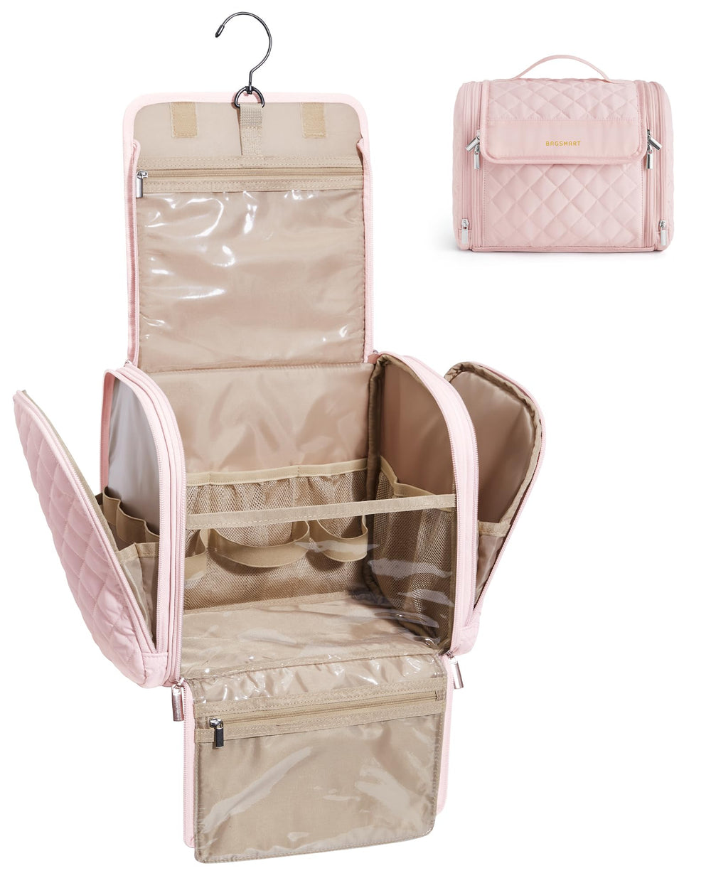BAGSMART sacoche toilette voyage ouverte montrant la grande capacité de rangement.