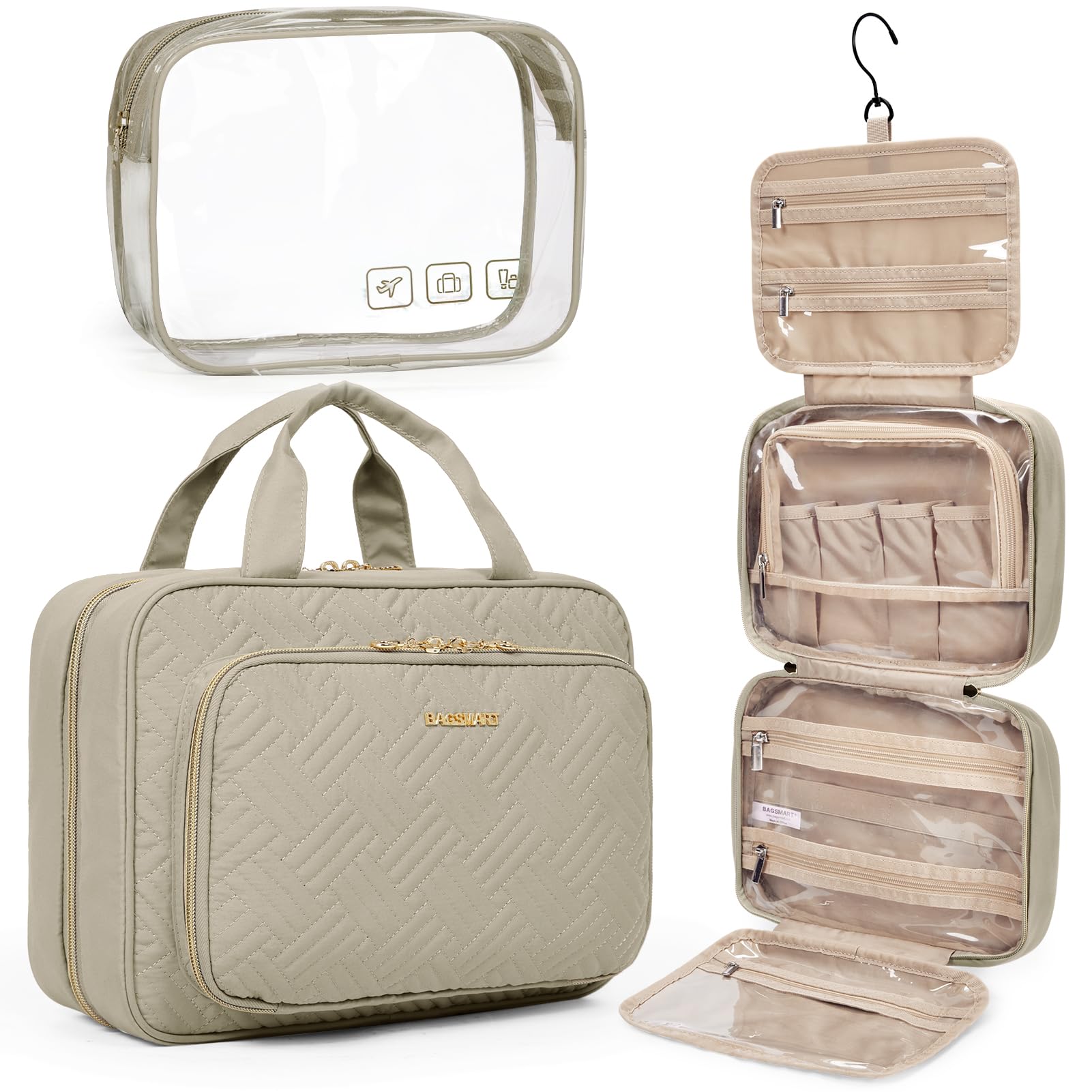 Trousse BAGSMART articles de toilette pendante, pratique et compacte pour voyager.